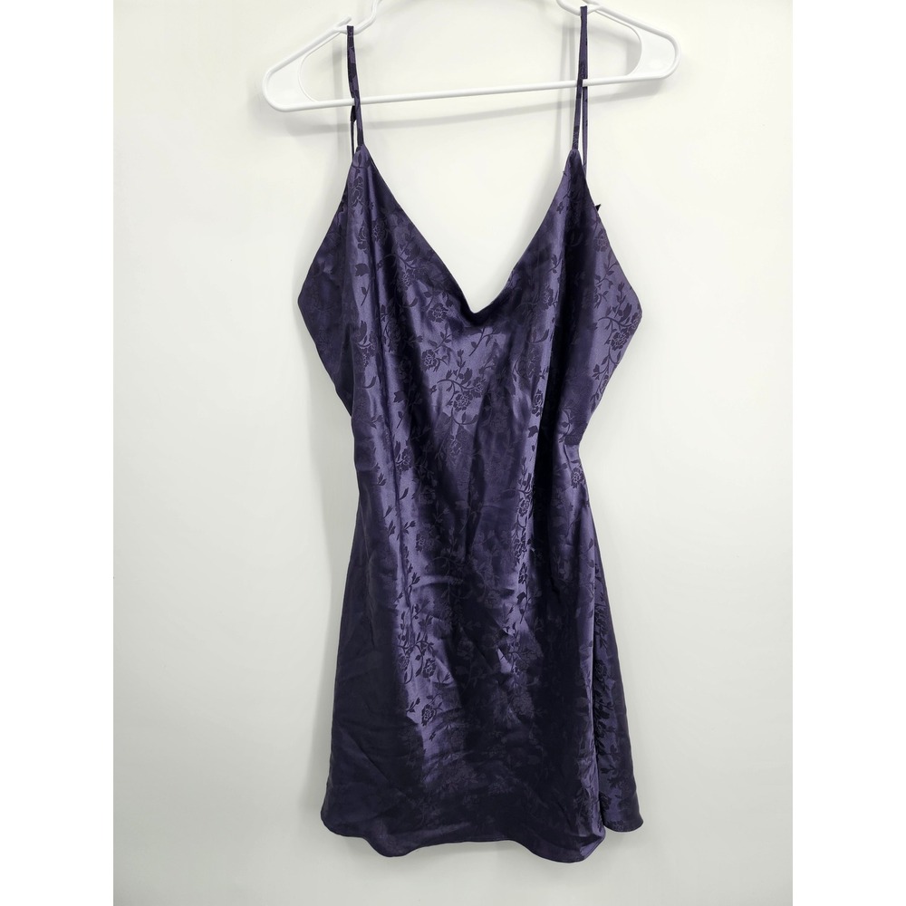 Victoria's Secret Slip Dress Womens XL Purple Floral Jacquard Cowl Back Mini